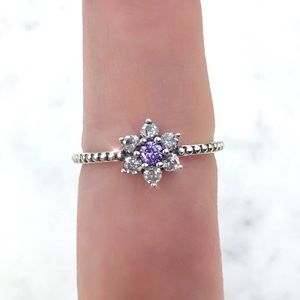 NEW 925 Sterling Silver Purple Flower Ring
